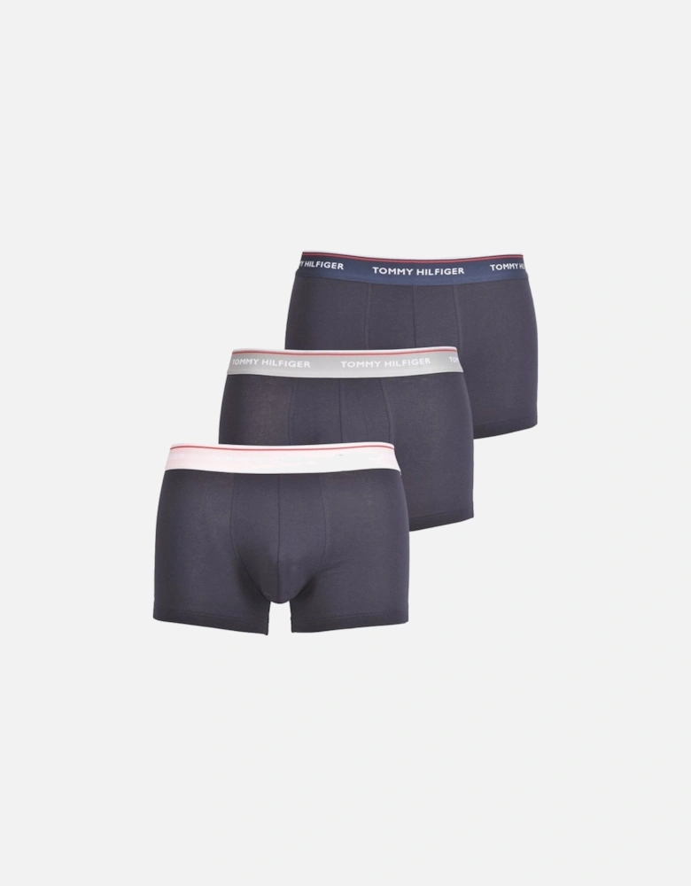 3-Pack Cotton Stretch Boxer Trunks, Navy with grey/pink
