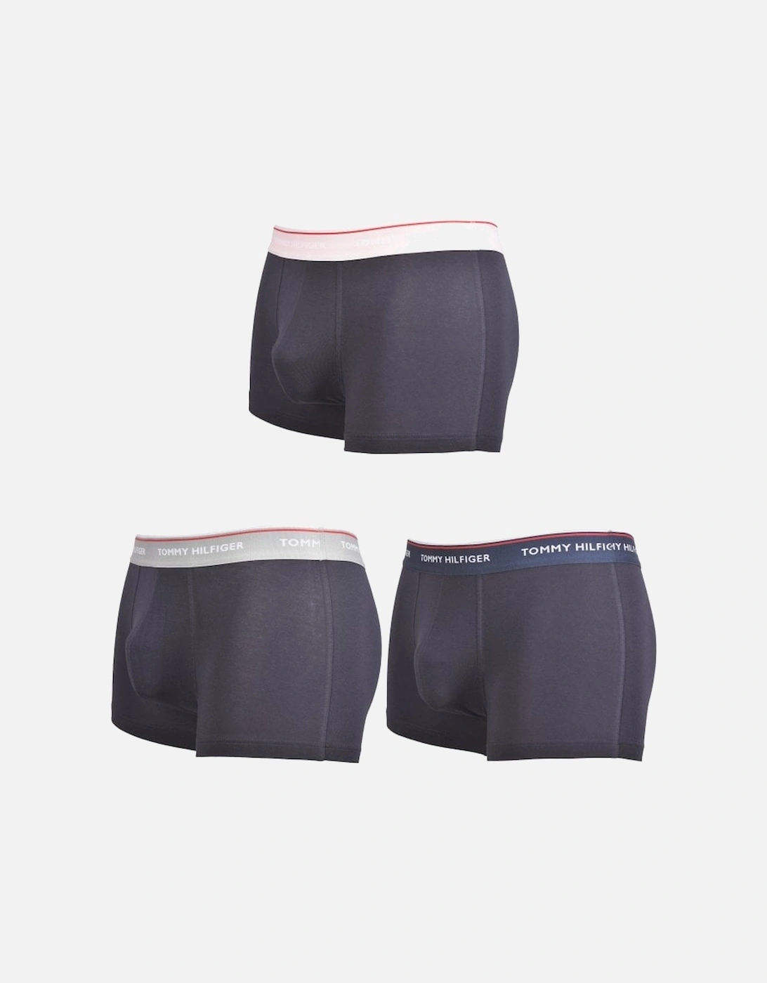 3-Pack Cotton Stretch Boxer Trunks, Navy with grey/pink