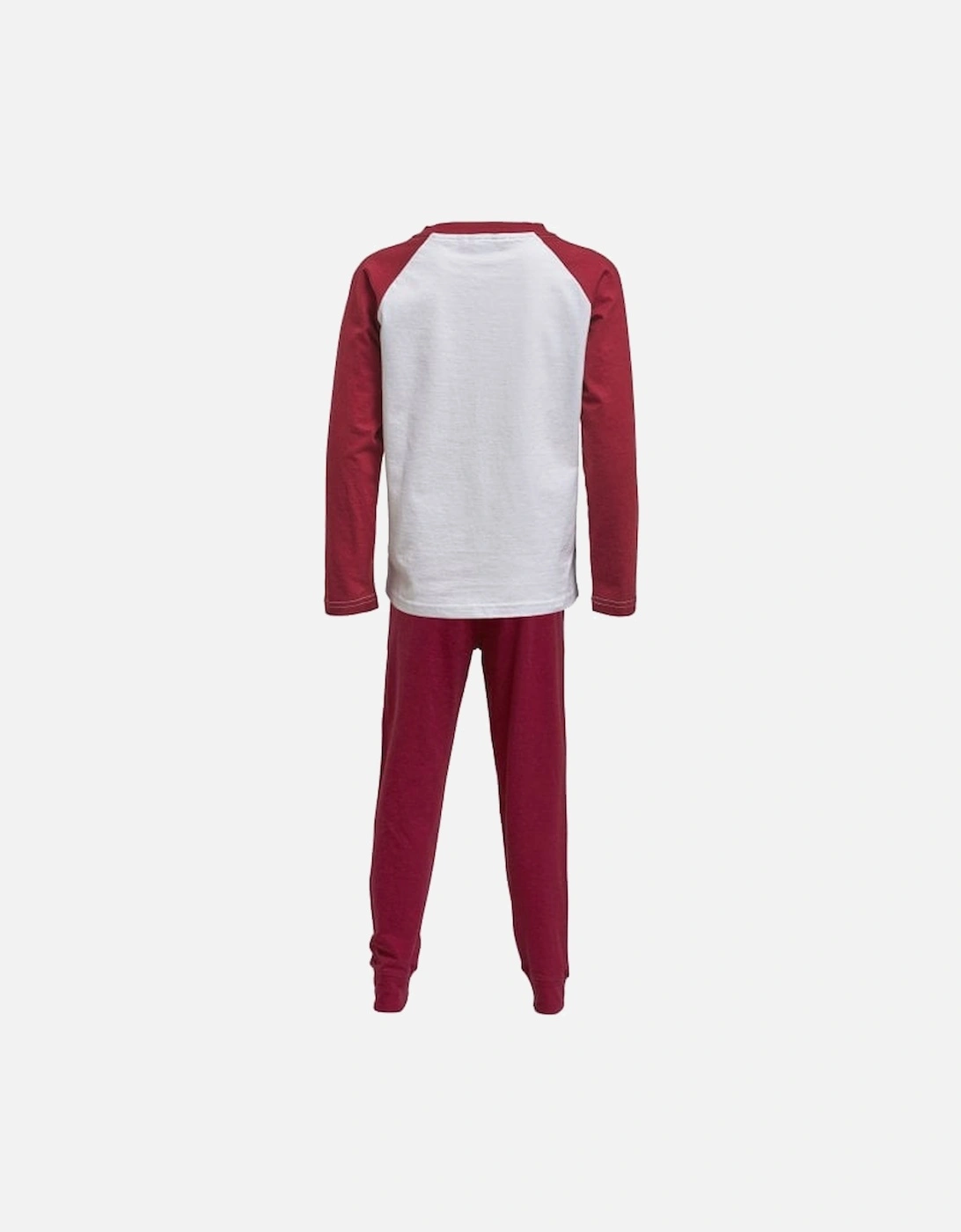 Boys Xmas Print Boys Colouring-in Pyjama Set with Pens, White/Burgundy