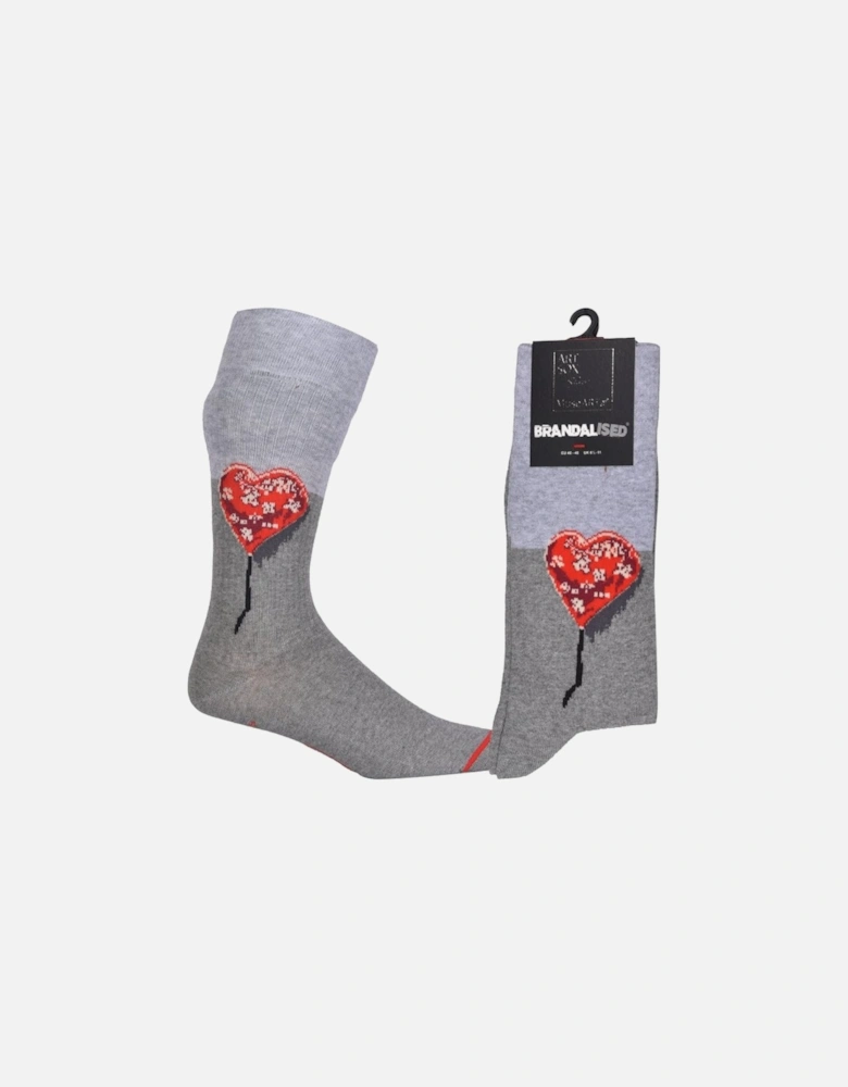 Brandalised featuring Graffiti by Banksy Bandage Heart Socks, Grey/red