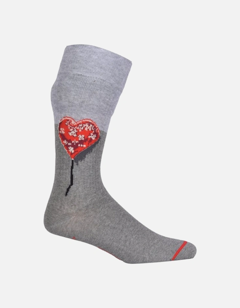 Brandalised featuring Graffiti by Banksy Bandage Heart Socks, Grey/red