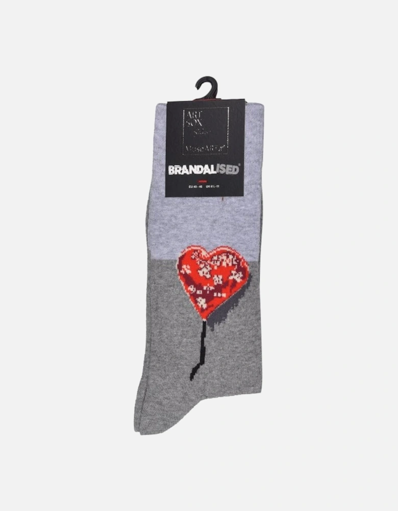 Brandalised featuring Graffiti by Banksy Bandage Heart Socks, Grey/red