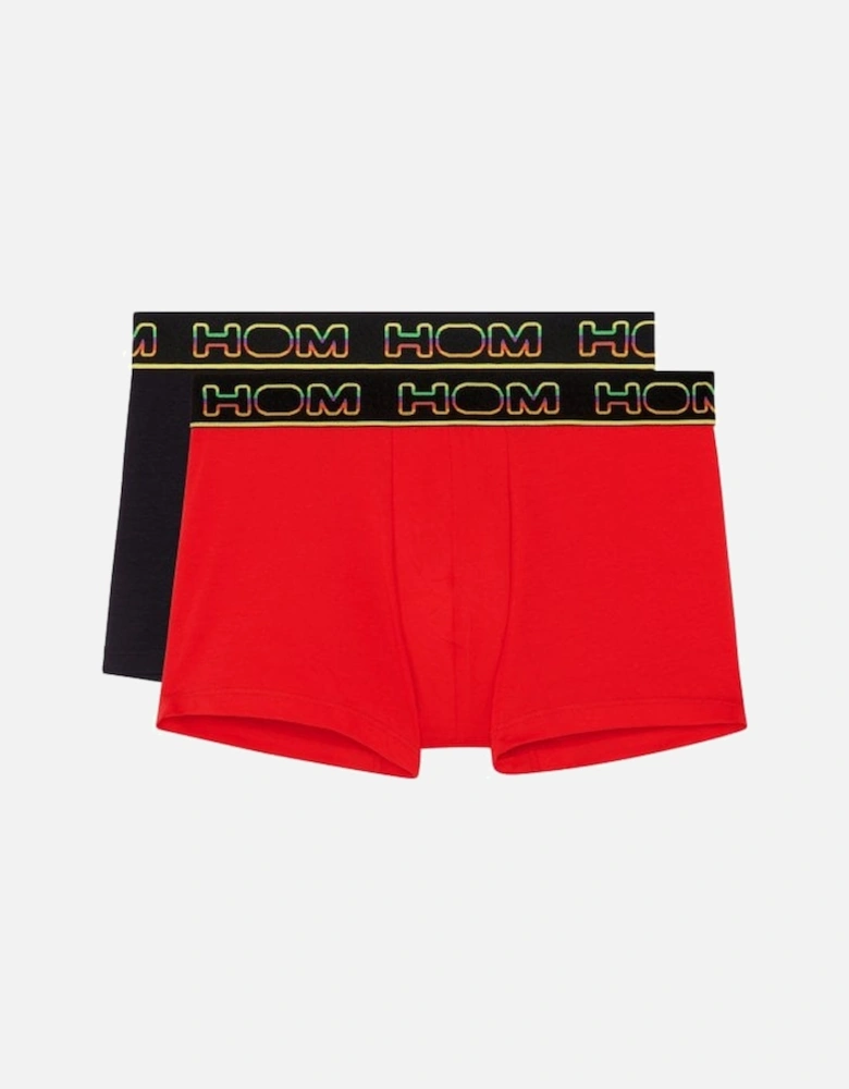 2-Pack Neon Contrast Sporty Boxer Trunks, Red/Black