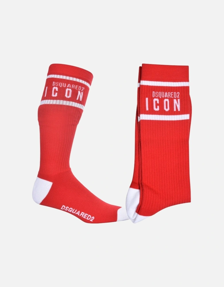 ICON Logo Sports Socks, Red/white