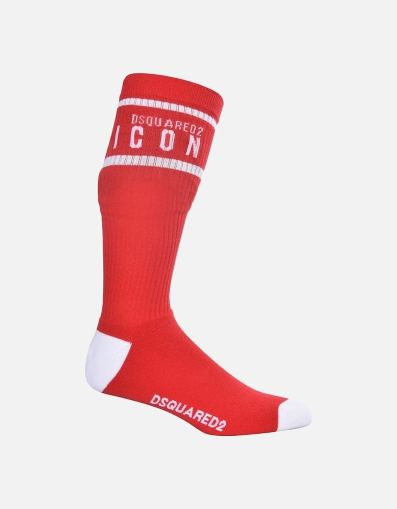 ICON Logo Sports Socks, Red/white