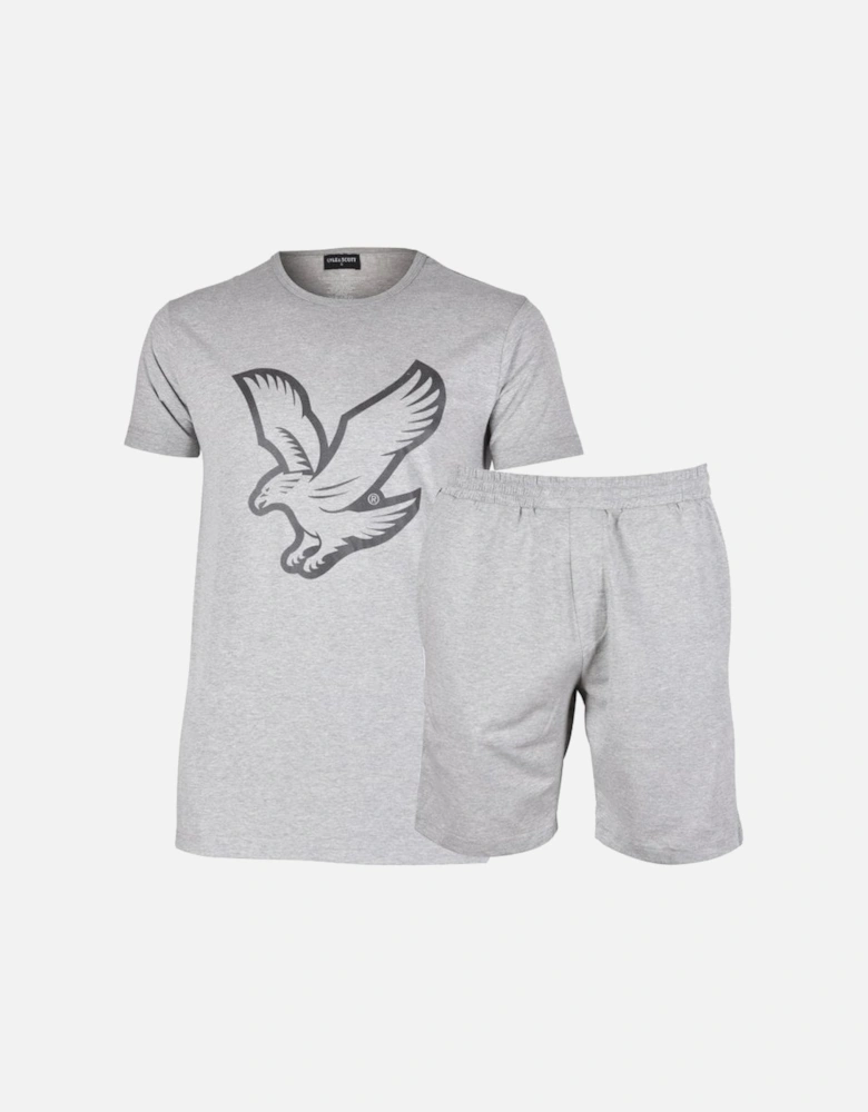 Logo T-Shirt & Tape Logo Shorts Pyjama Set, Grey Marl