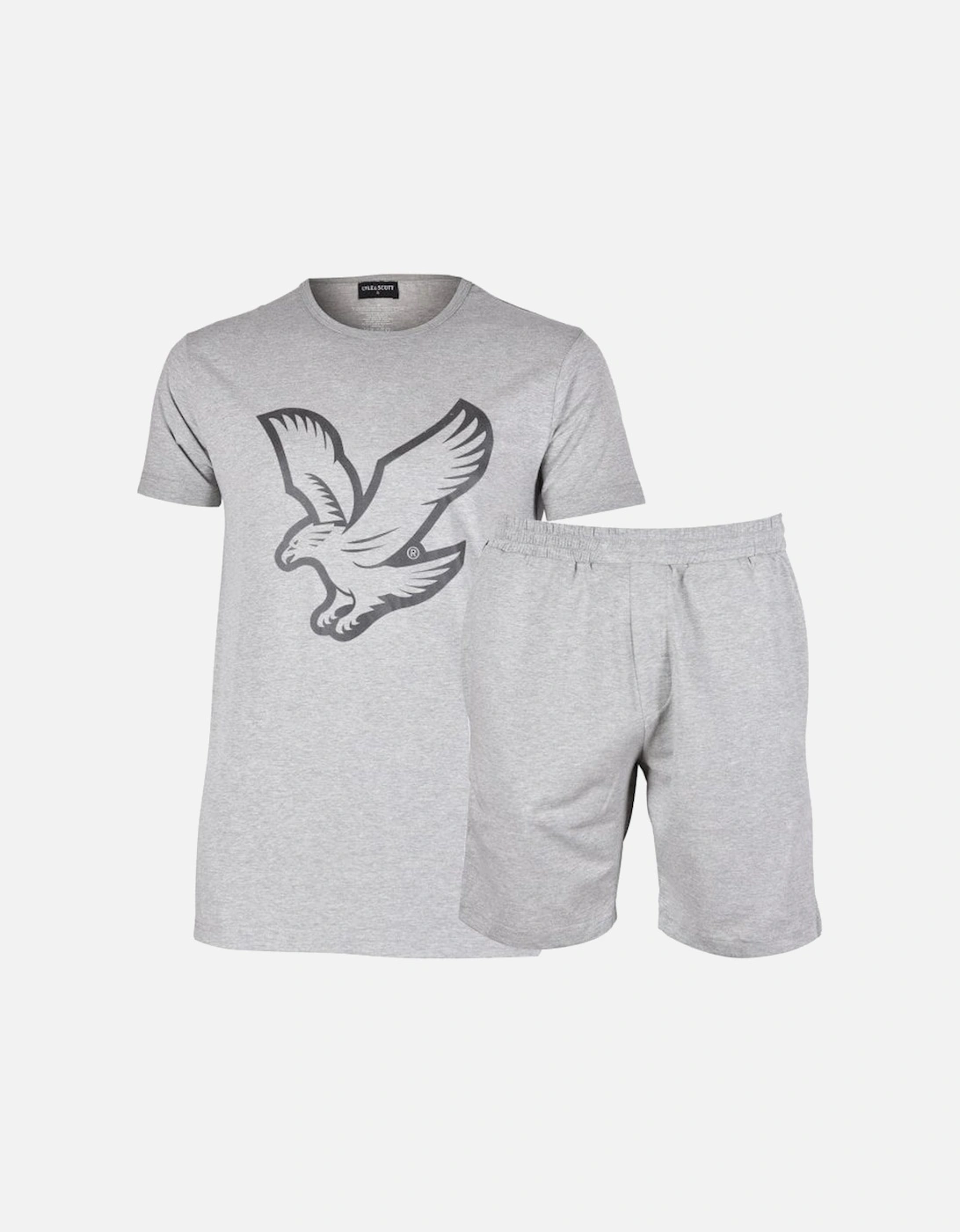 Logo T-Shirt & Tape Logo Shorts Pyjama Set, Grey Marl, 8 of 7