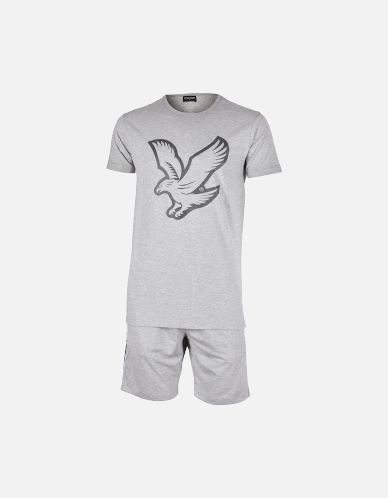 Logo T-Shirt & Tape Logo Shorts Pyjama Set, Grey Marl