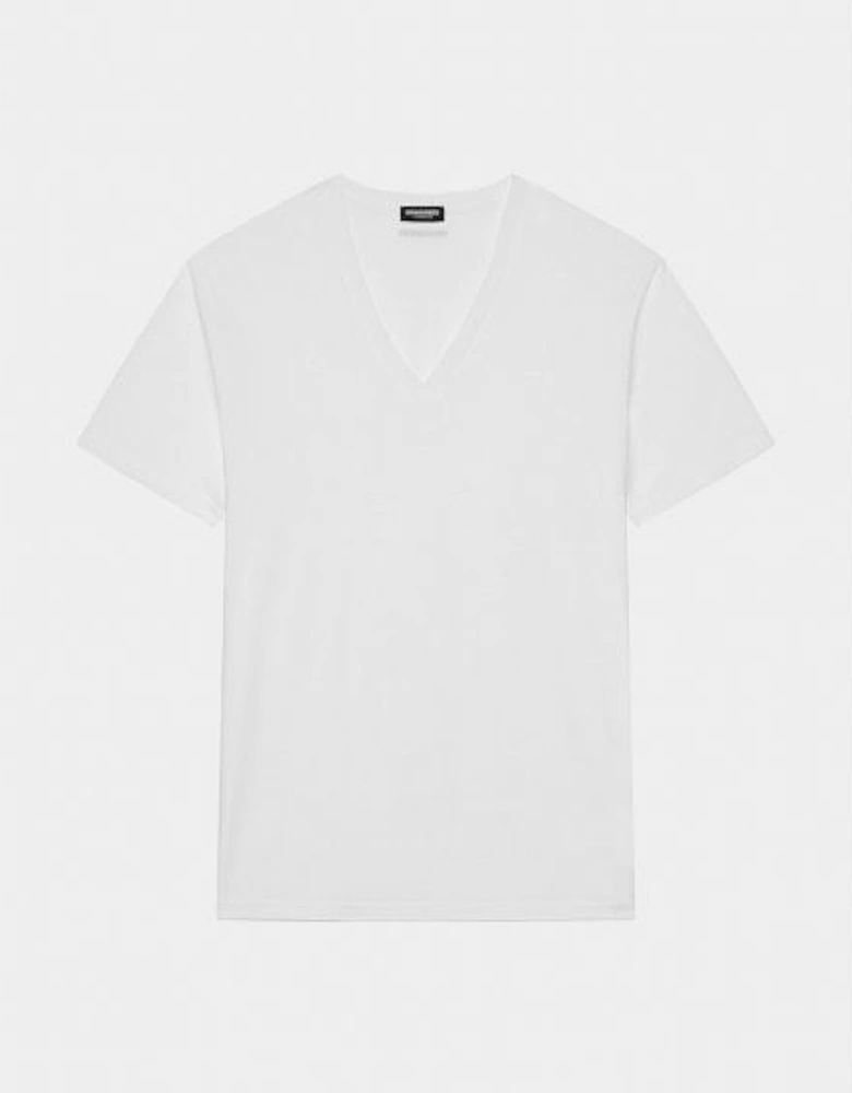 Cotton Stretch V-Neck T-Shirt, White