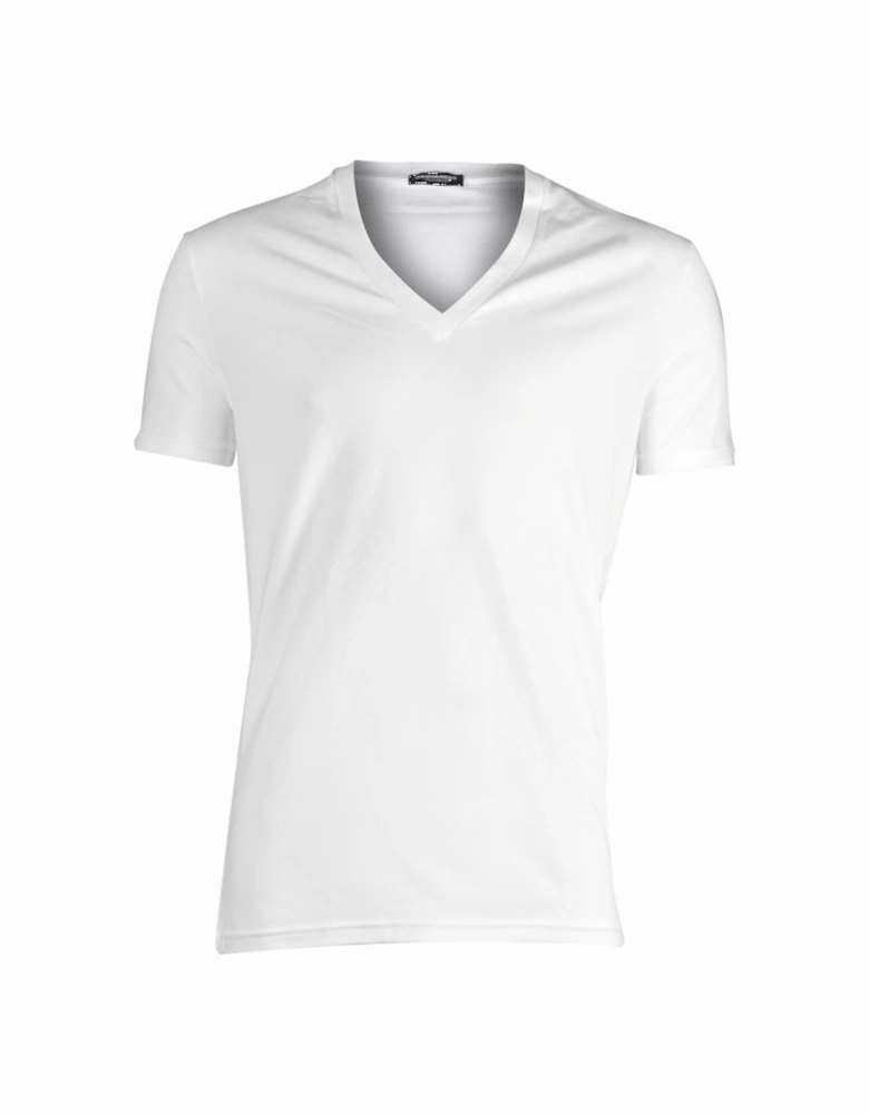 Cotton Stretch V-Neck T-Shirt, White