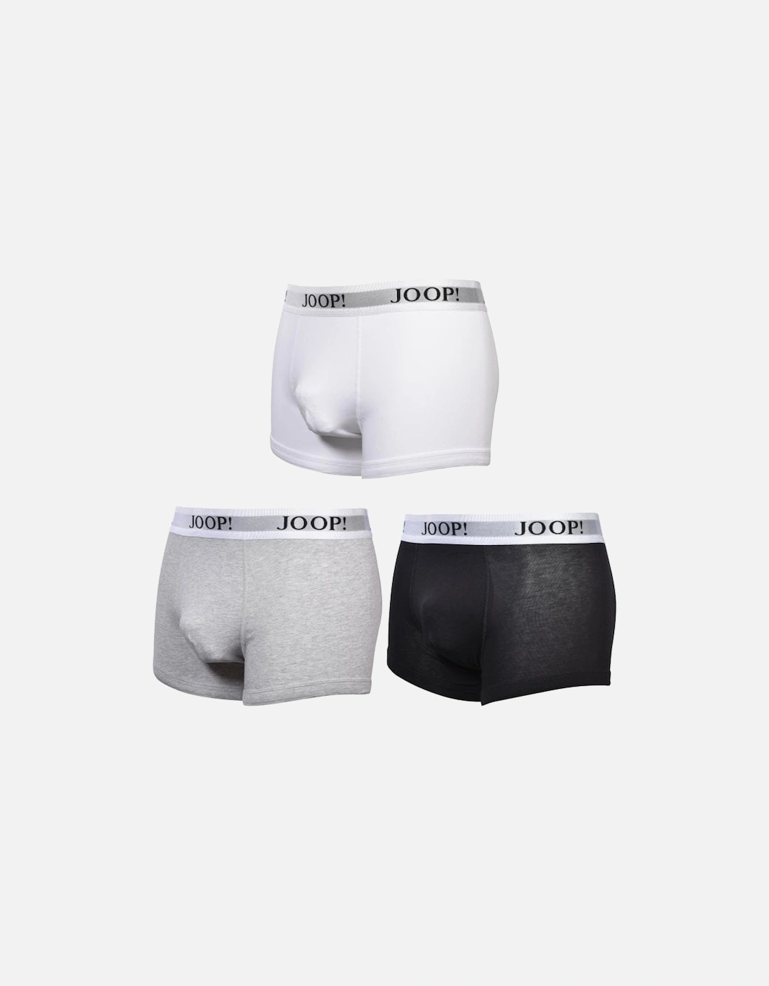 3-Pack Stretch Cotton Boxer Trunks, Black/White/Grey