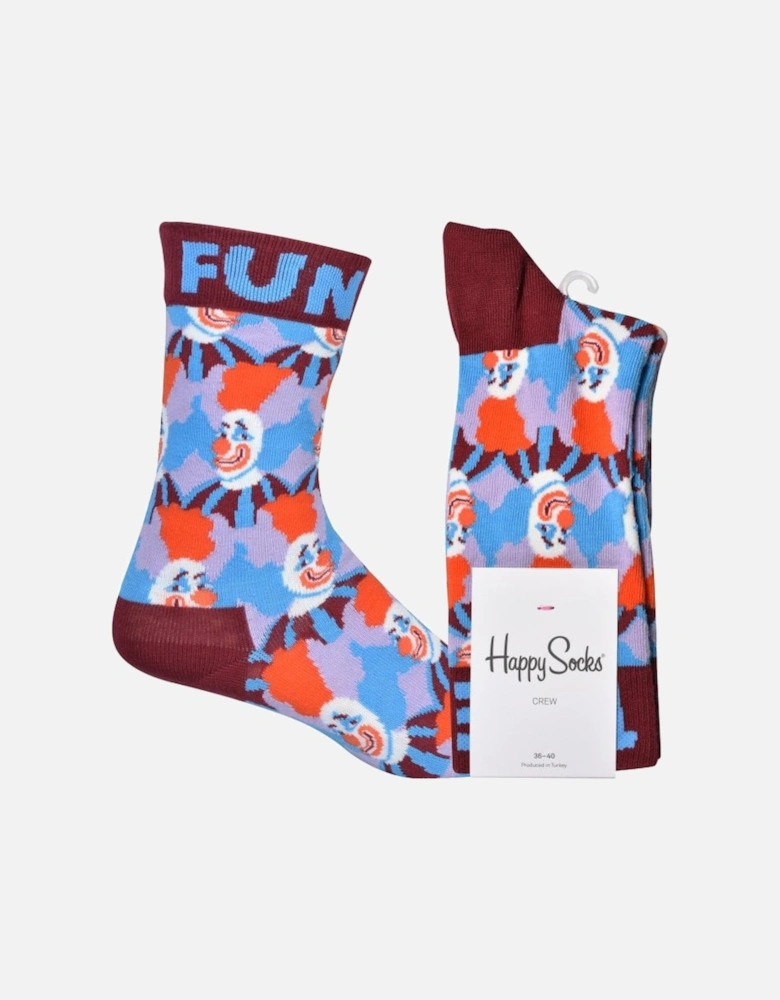"Fun Time" Clown Socks, Burgundy/Pink
