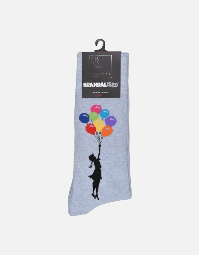 Brandalised featuring Graffiti by Banksy Girl Floating Away Socks, Grey/multi