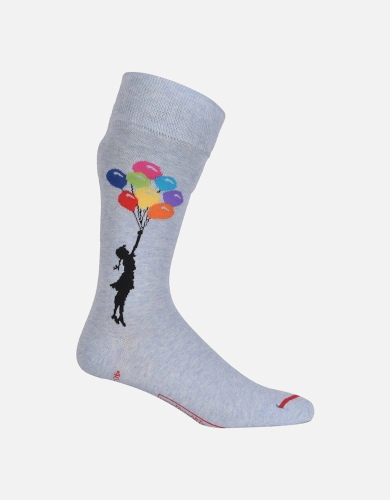 Brandalised featuring Graffiti by Banksy Girl Floating Away Socks, Grey/multi