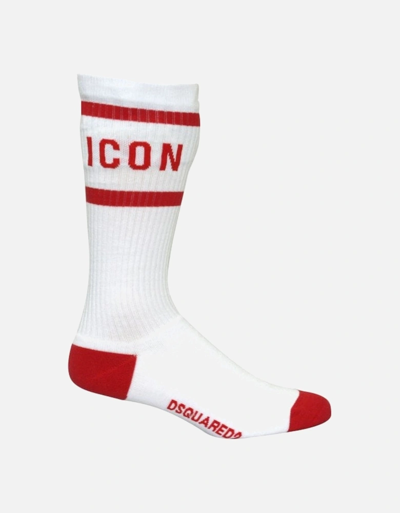 ICON Logo Sports Socks, White/red