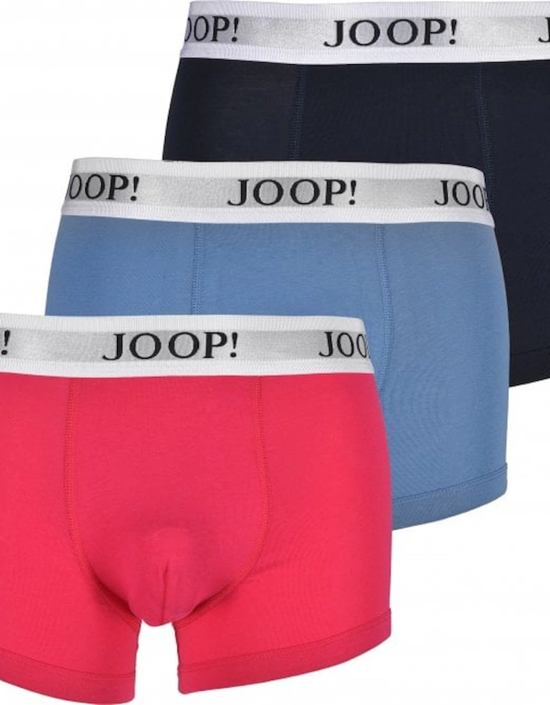 3-Pack Stretch Cotton Boxer Trunks, Blue/Pink/Navy