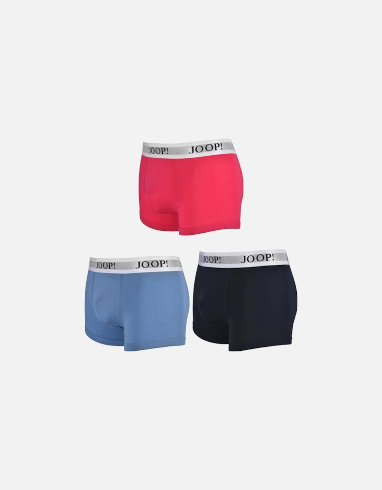 3-Pack Stretch Cotton Boxer Trunks, Blue/Pink/Navy