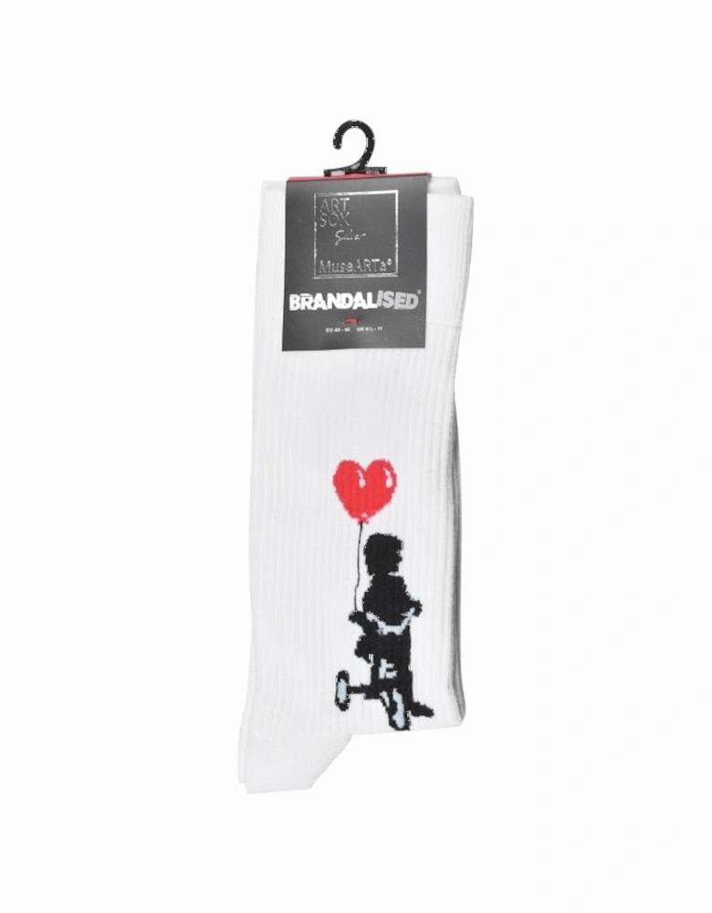 Brandalised featuring Graffiti by Banksy Tricycle Cop Socks, White/black