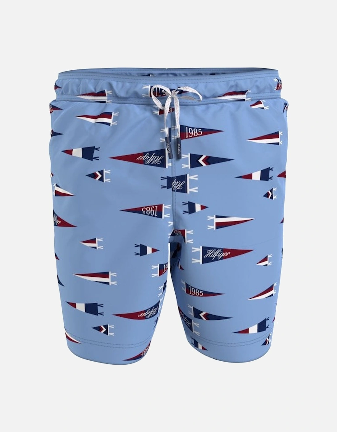 Pennant Print Boys Swim Shorts, Oxford Blue