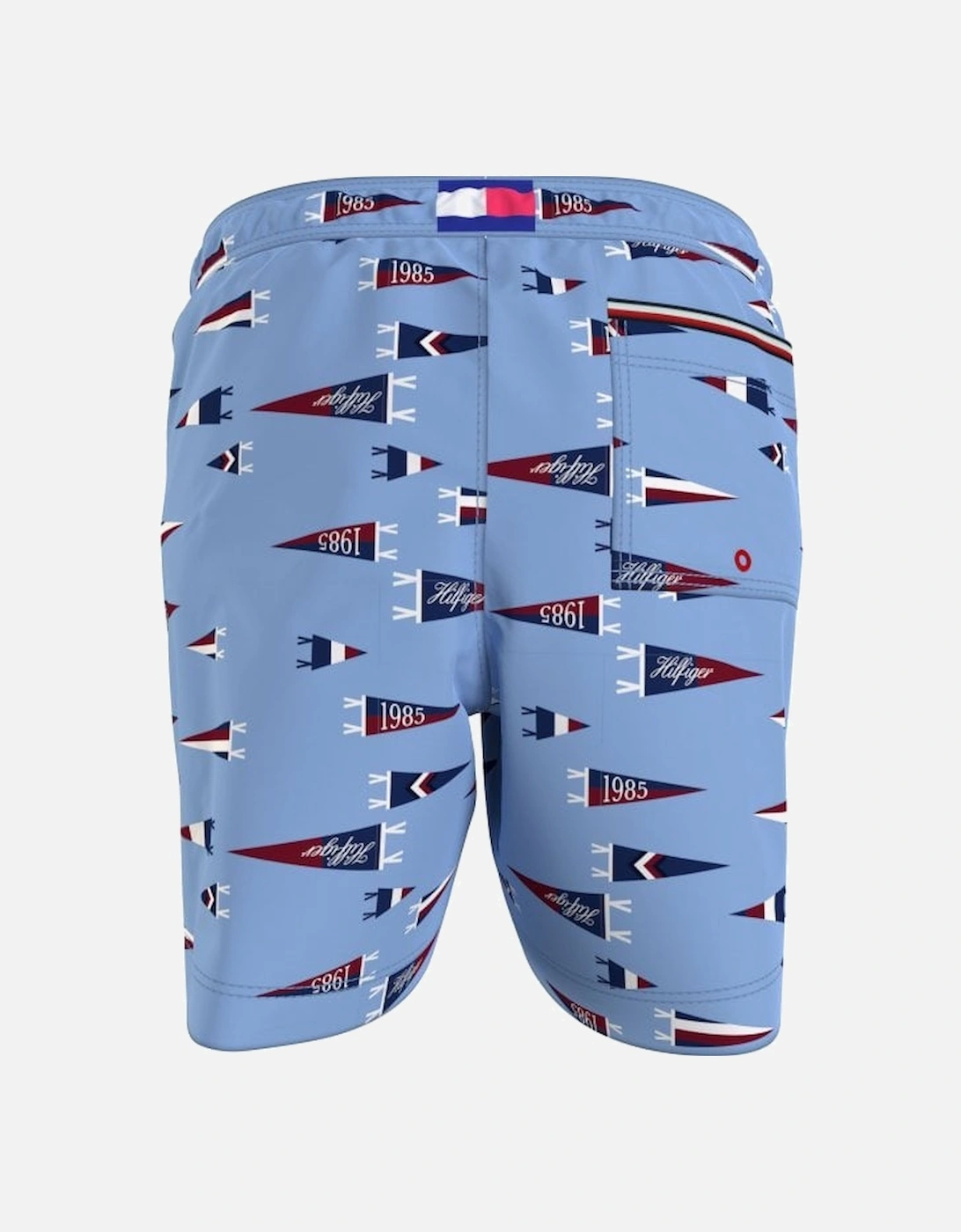 Pennant Print Boys Swim Shorts, Oxford Blue