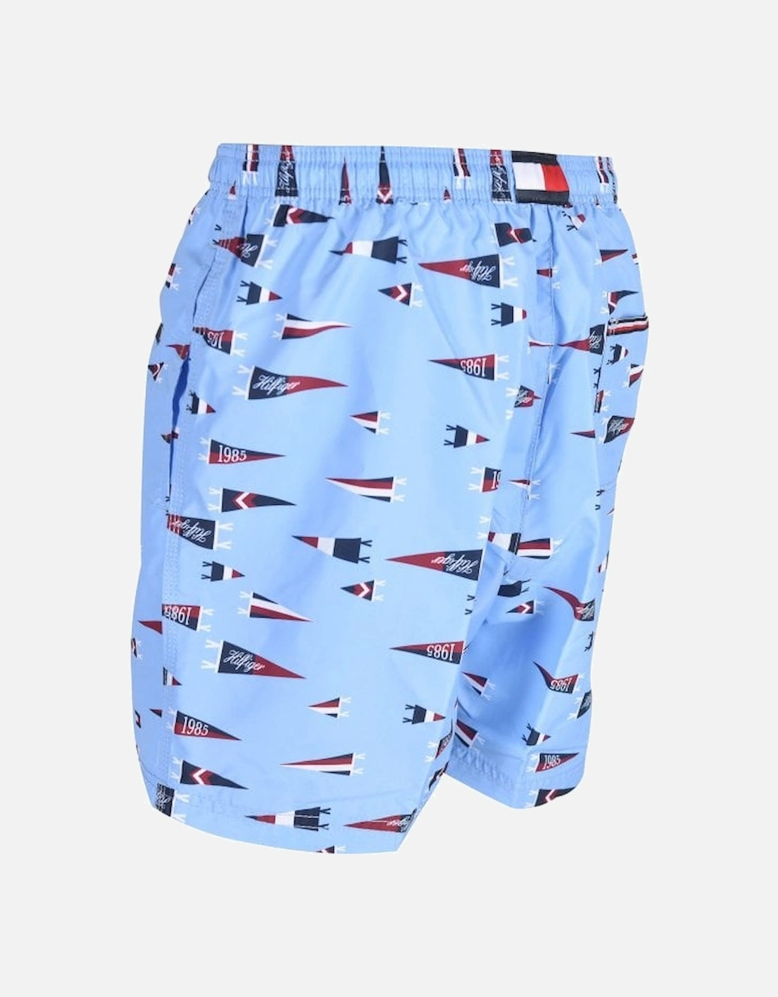 Pennant Print Boys Swim Shorts, Oxford Blue