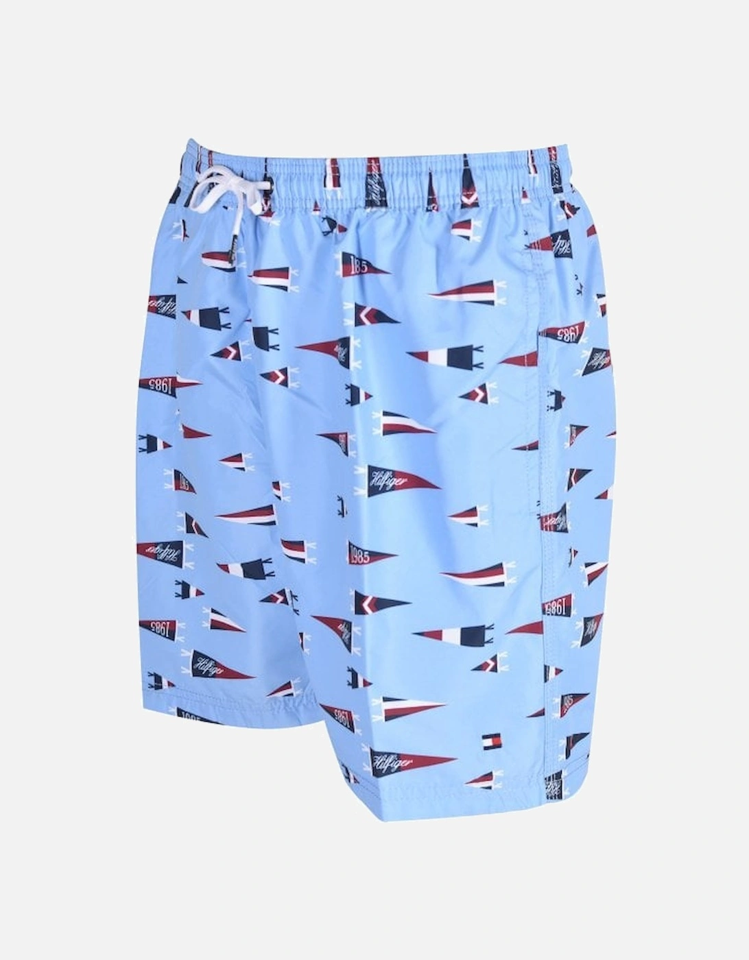 Pennant Print Boys Swim Shorts, Oxford Blue