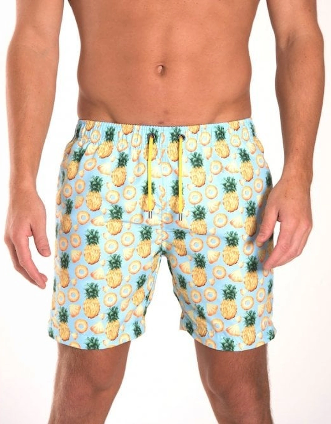 Pineapples Print Swim Shorts, Sky Blue