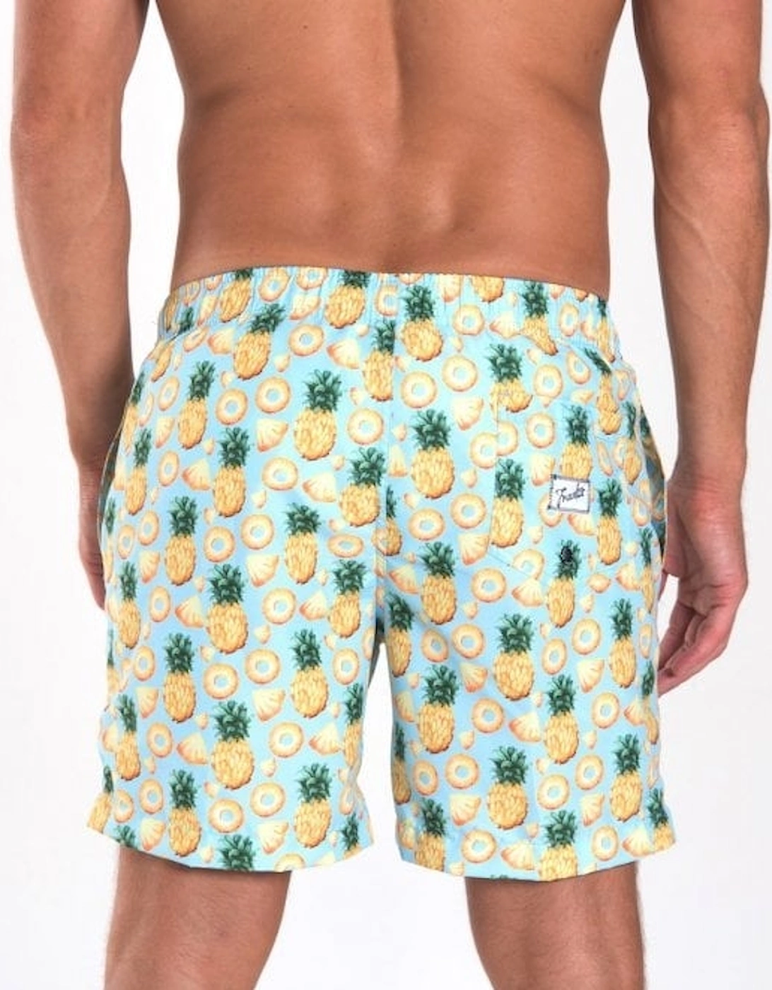 Pineapples Print Swim Shorts, Sky Blue