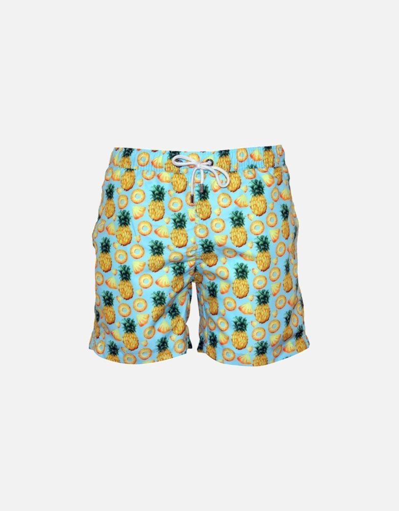 Pineapples Print Swim Shorts, Sky Blue