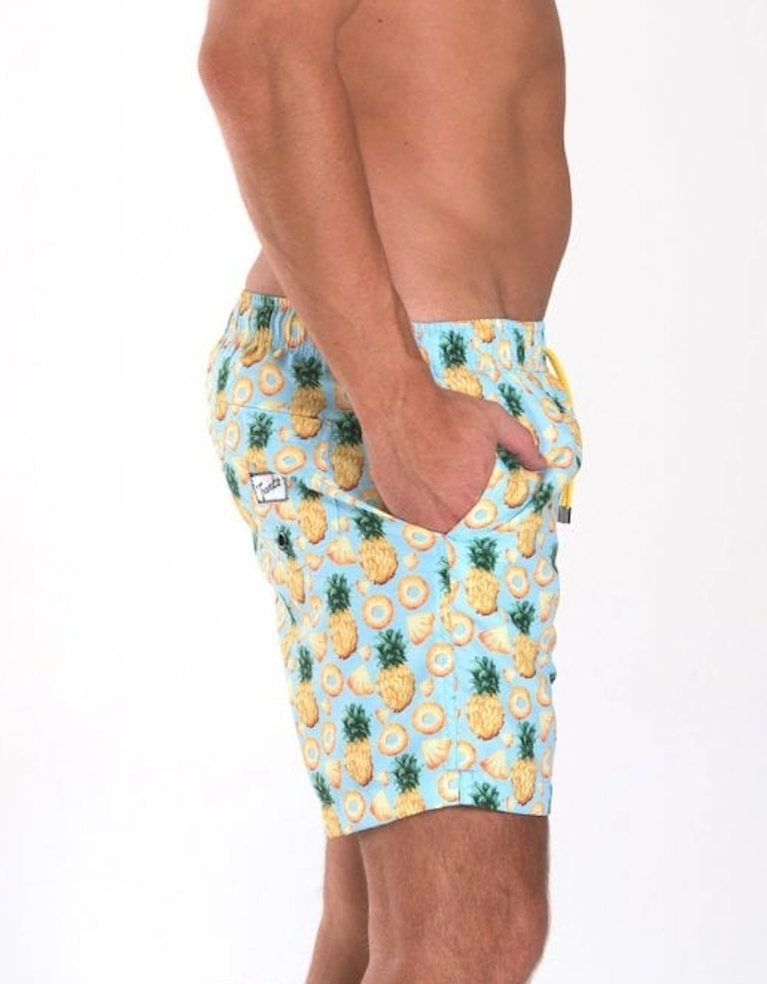 Pineapples Print Swim Shorts, Sky Blue