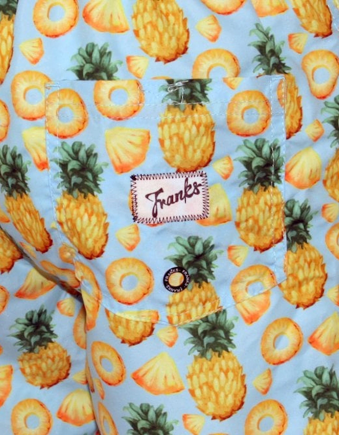 Pineapples Print Swim Shorts, Sky Blue