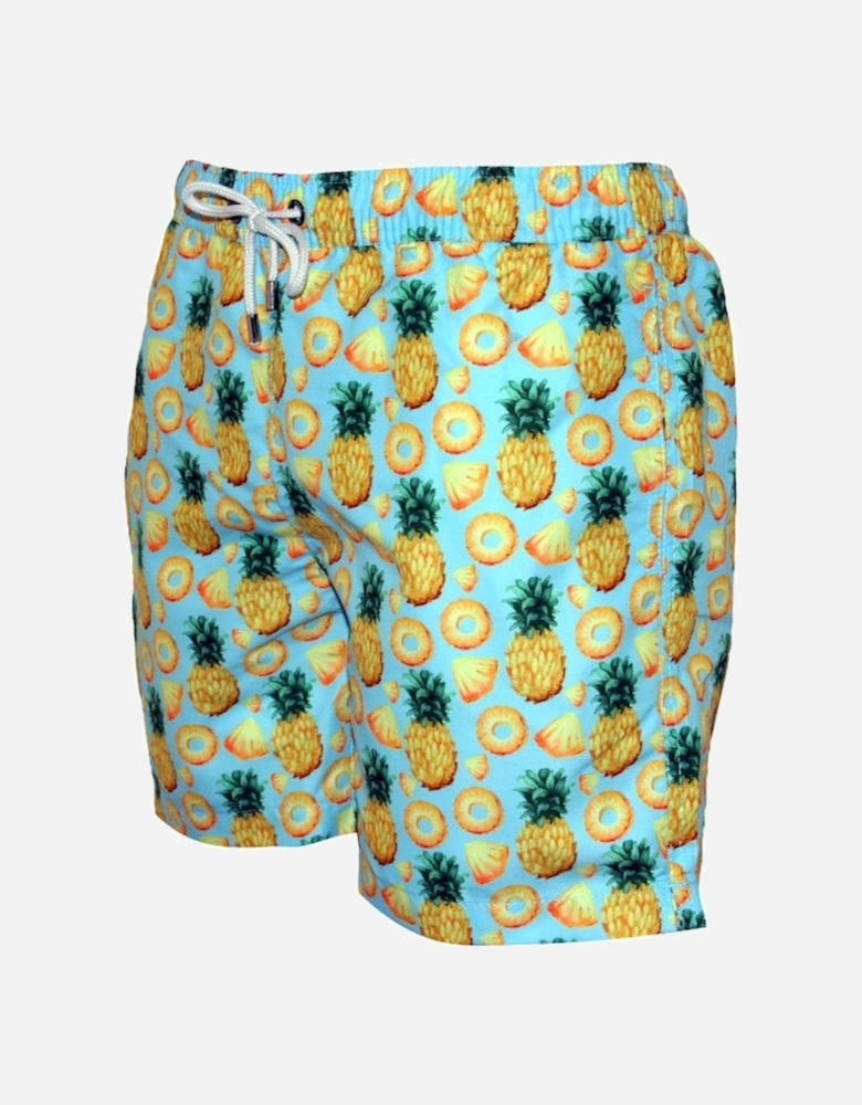 Pineapples Print Swim Shorts, Sky Blue