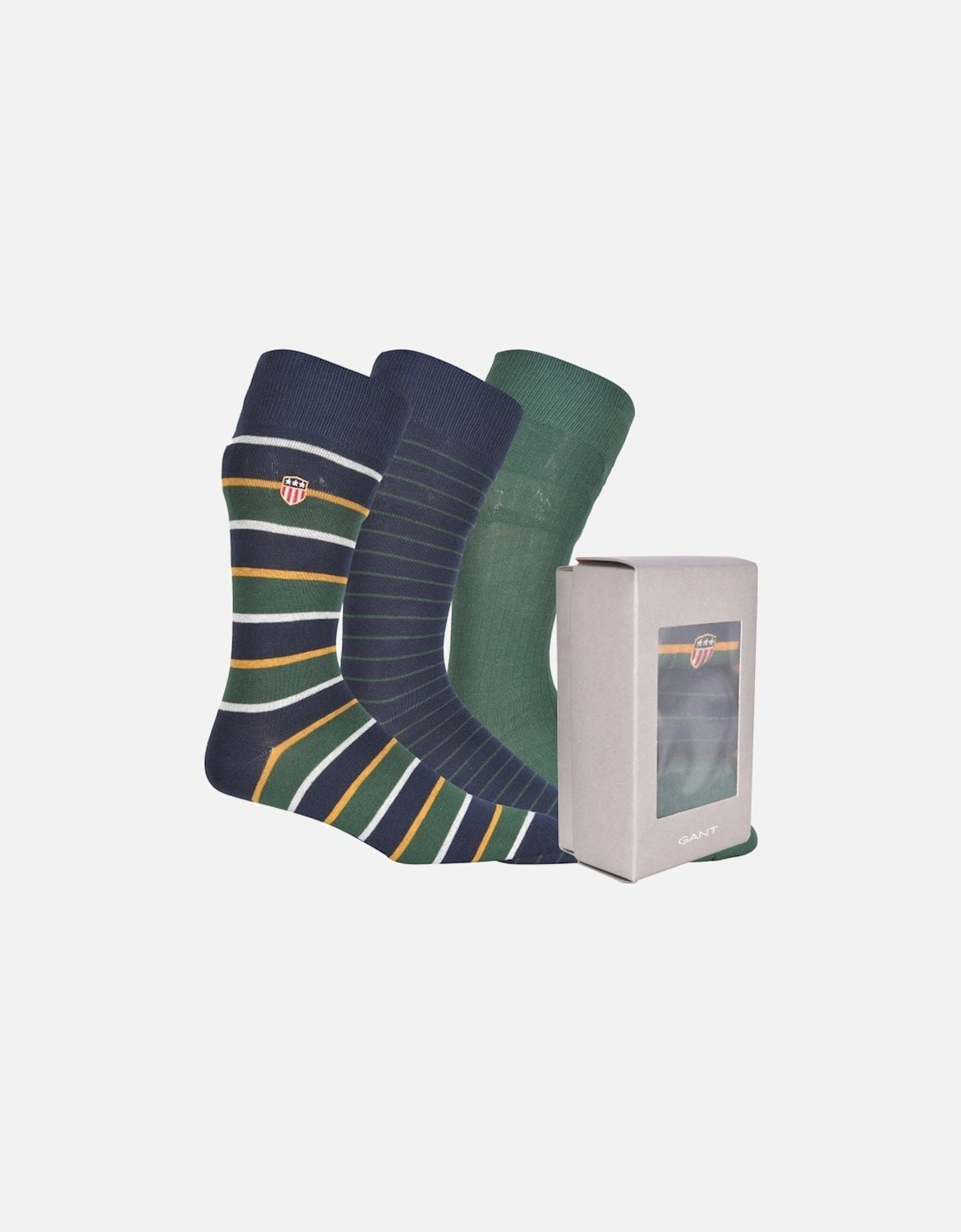 3-Pack Stripe & Solid Socks Gift Set, Green/Navy, 7 of 6