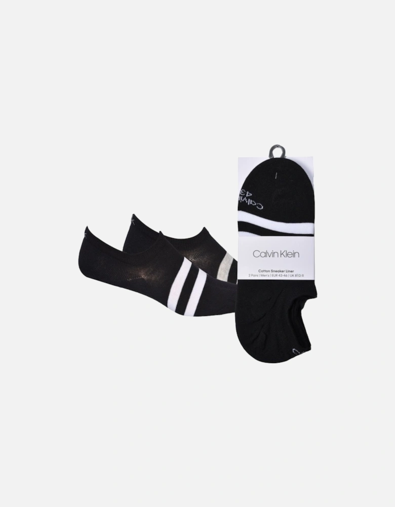 2-Pack No-Show Striped Liner Socks, Black