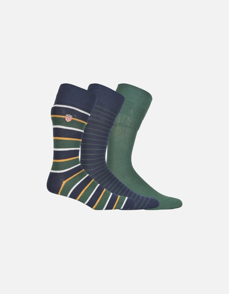 3-Pack Stripe & Solid Socks Gift Set, Green/Navy