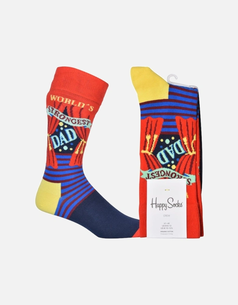 "World's Strongest Dad" Socks, Red/navy