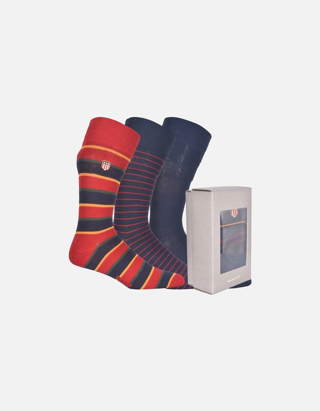 3-Pack Stripe & Solid Socks Gift Set, Navy/red, 7 of 6