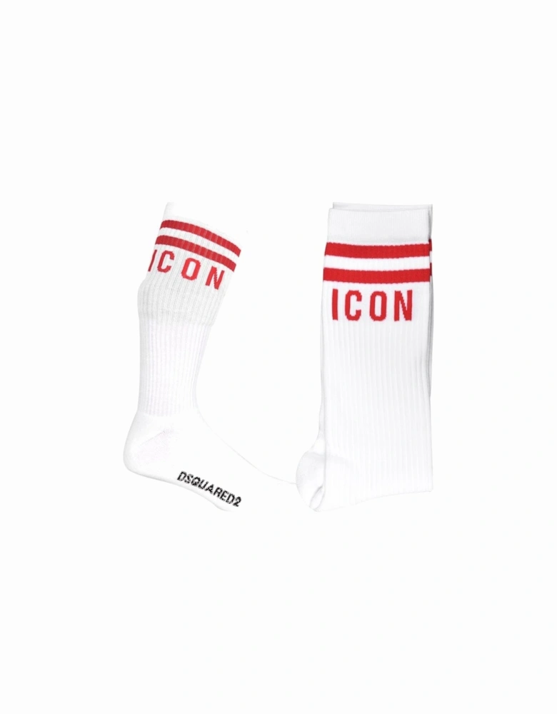 ICON Stripes Logo Sports Socks, White/red