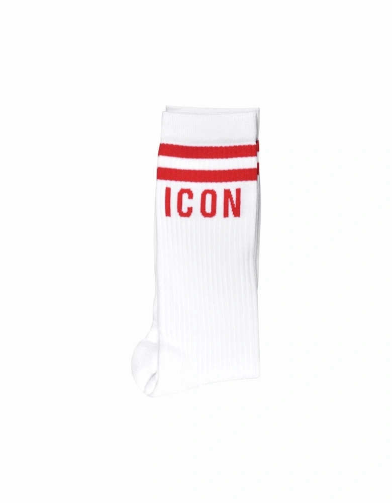 ICON Stripes Logo Sports Socks, White/red