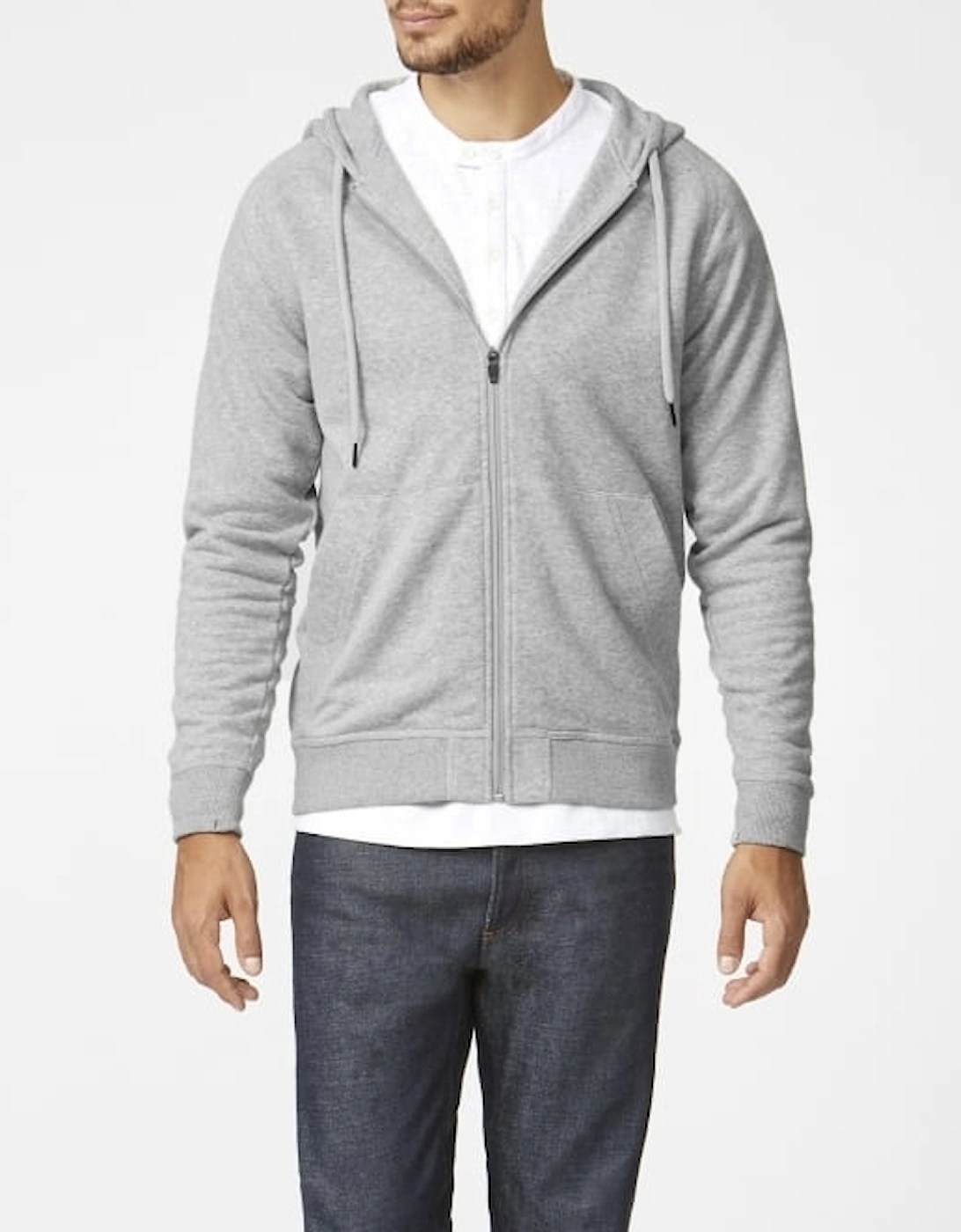 Brushed Cotton Jersey Zip-Thru Hoodie, Grey Marl