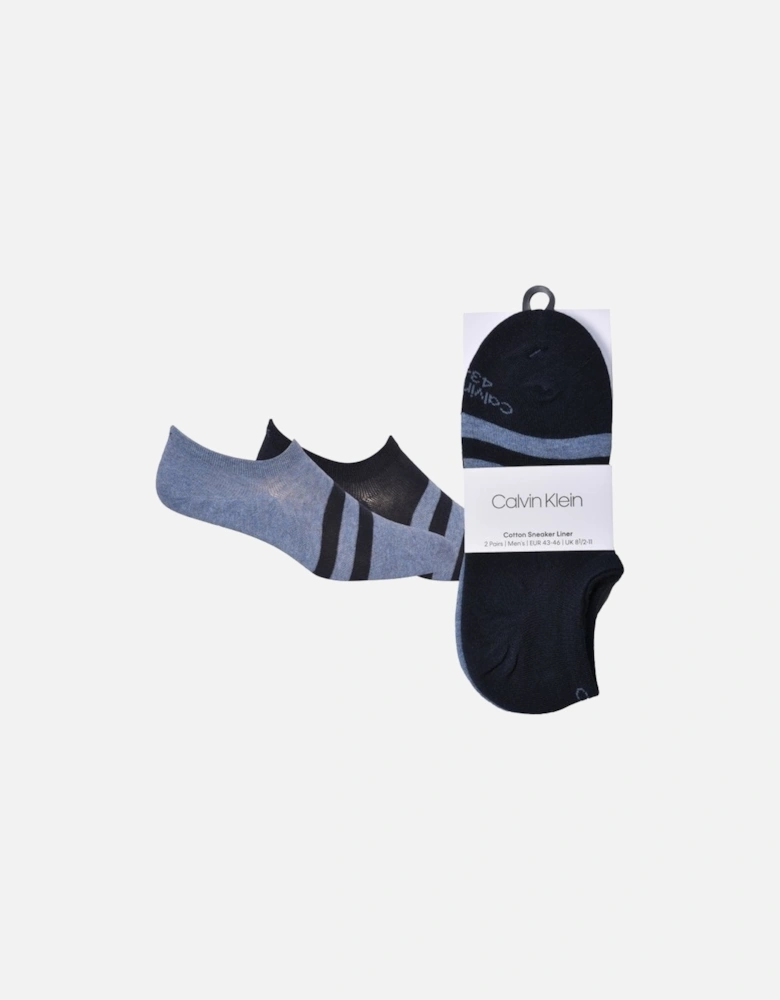 2-Pack No-Show Striped Liner Socks, Blue Combo