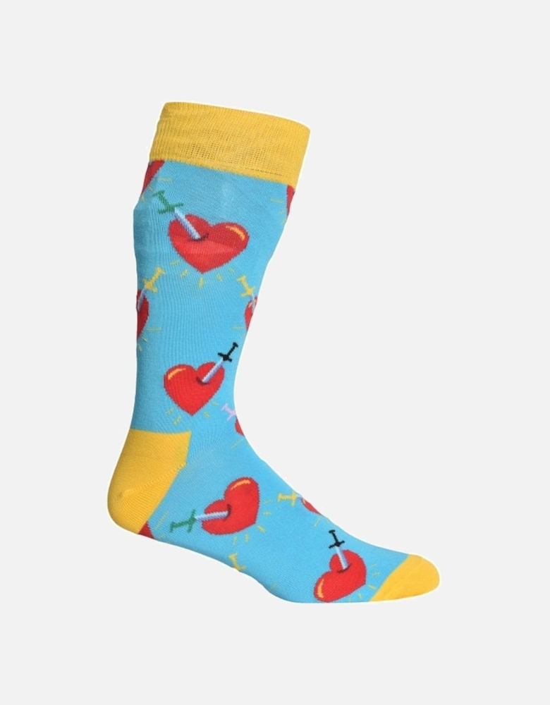 Broken Heart Socks, Blue/yellow/red