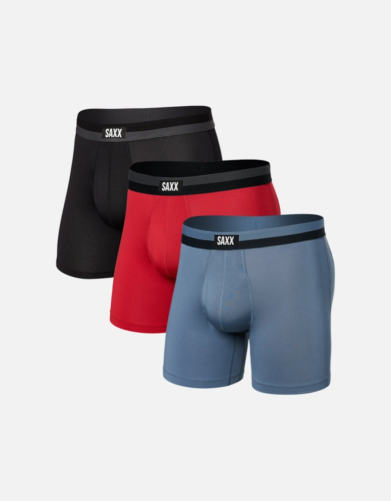3-Pack Sport Mesh Boxer Briefs, Black/Blue/Red
