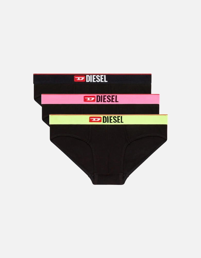 3-Pack Denim Division Briefs, Black with pink/yellow/black