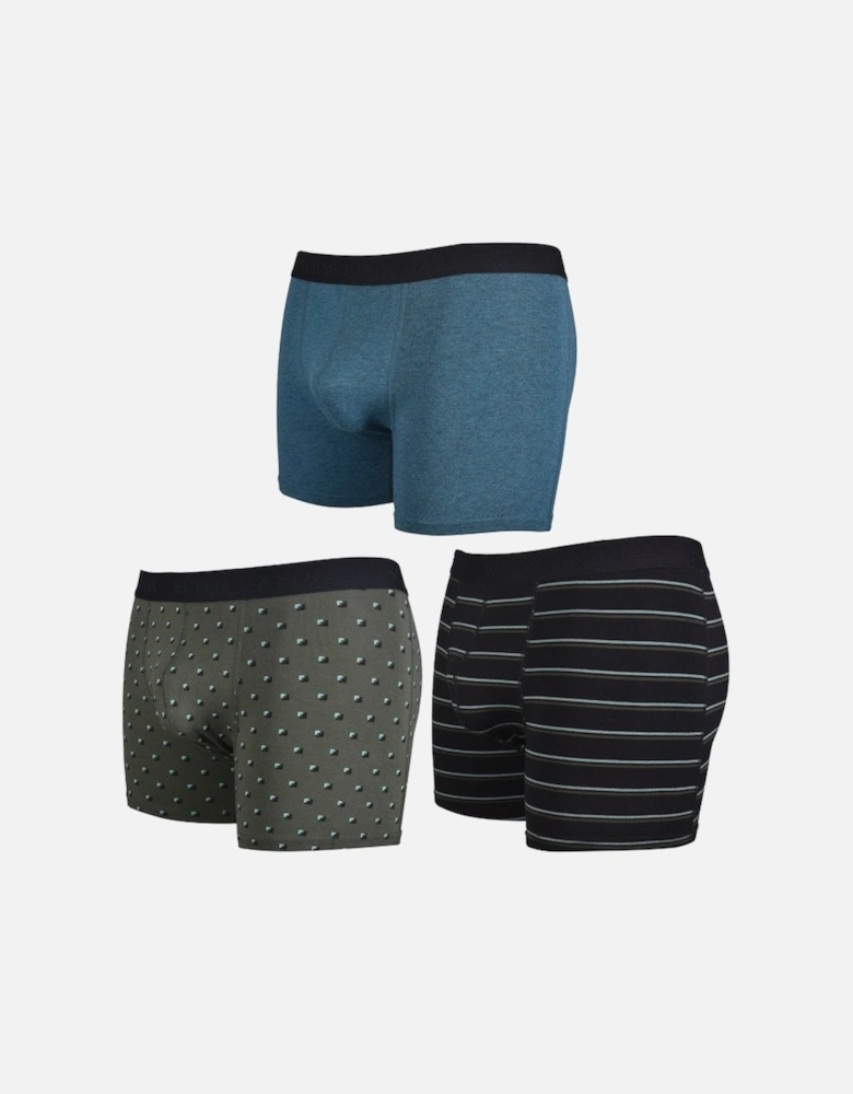 3-Pack Stripe, Solid & Geometric Boxer Briefs, Navy/Blue/Khaki