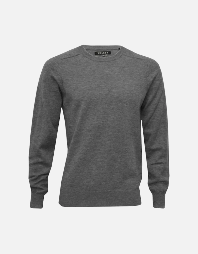 100% Extra Fine Merino Wool Crew-Neck Sweater, Grey Melange