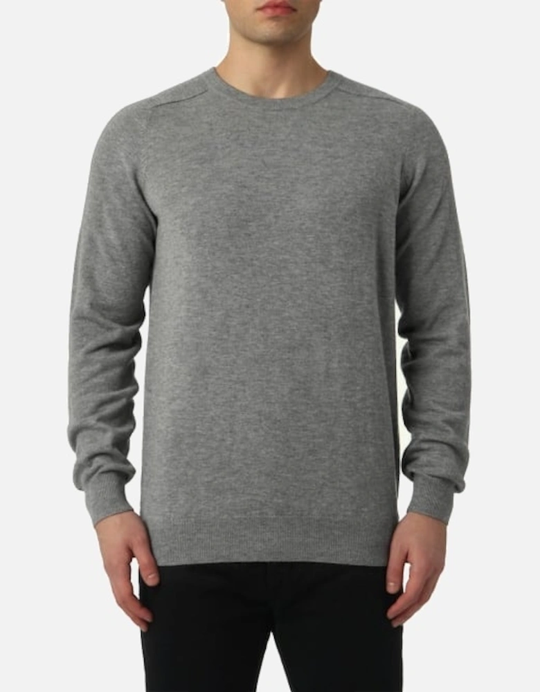 100% Extra Fine Merino Wool Crew-Neck Sweater, Grey Melange