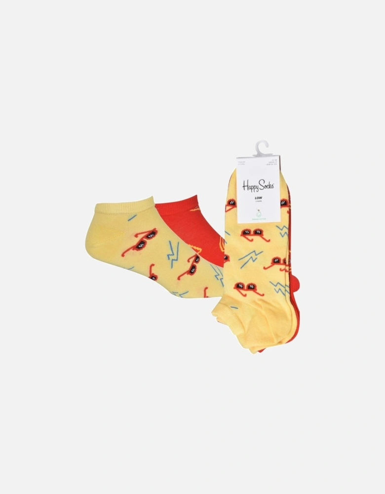 2-Pack Pizza & Sunglasses Trainer Socks, Red/Yellow