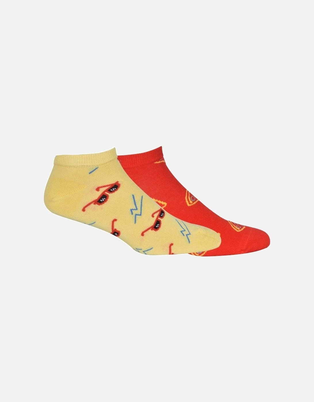 2-Pack Pizza & Sunglasses Trainer Socks, Red/Yellow