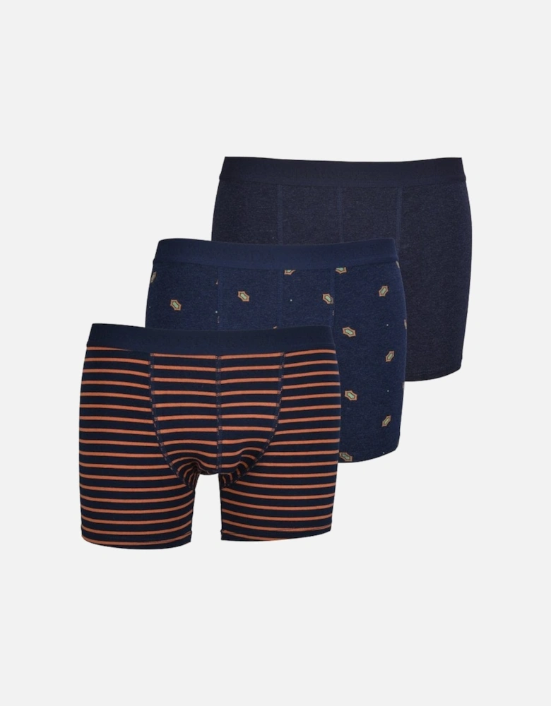 3-Pack Stripe, Solid & Geometric Boxer Briefs, Navy/rust